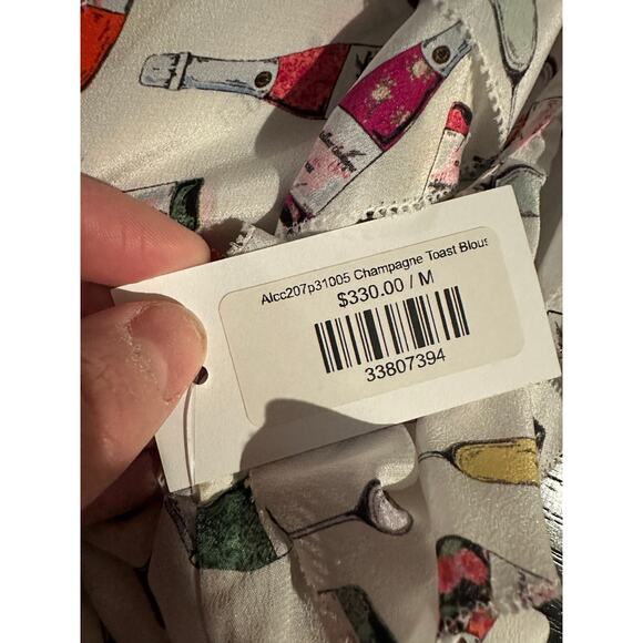 Alice+Olivia Women's Medium White Multicolor Champagne Toast Silk Ruffle Blouse - Picture 8 of 8